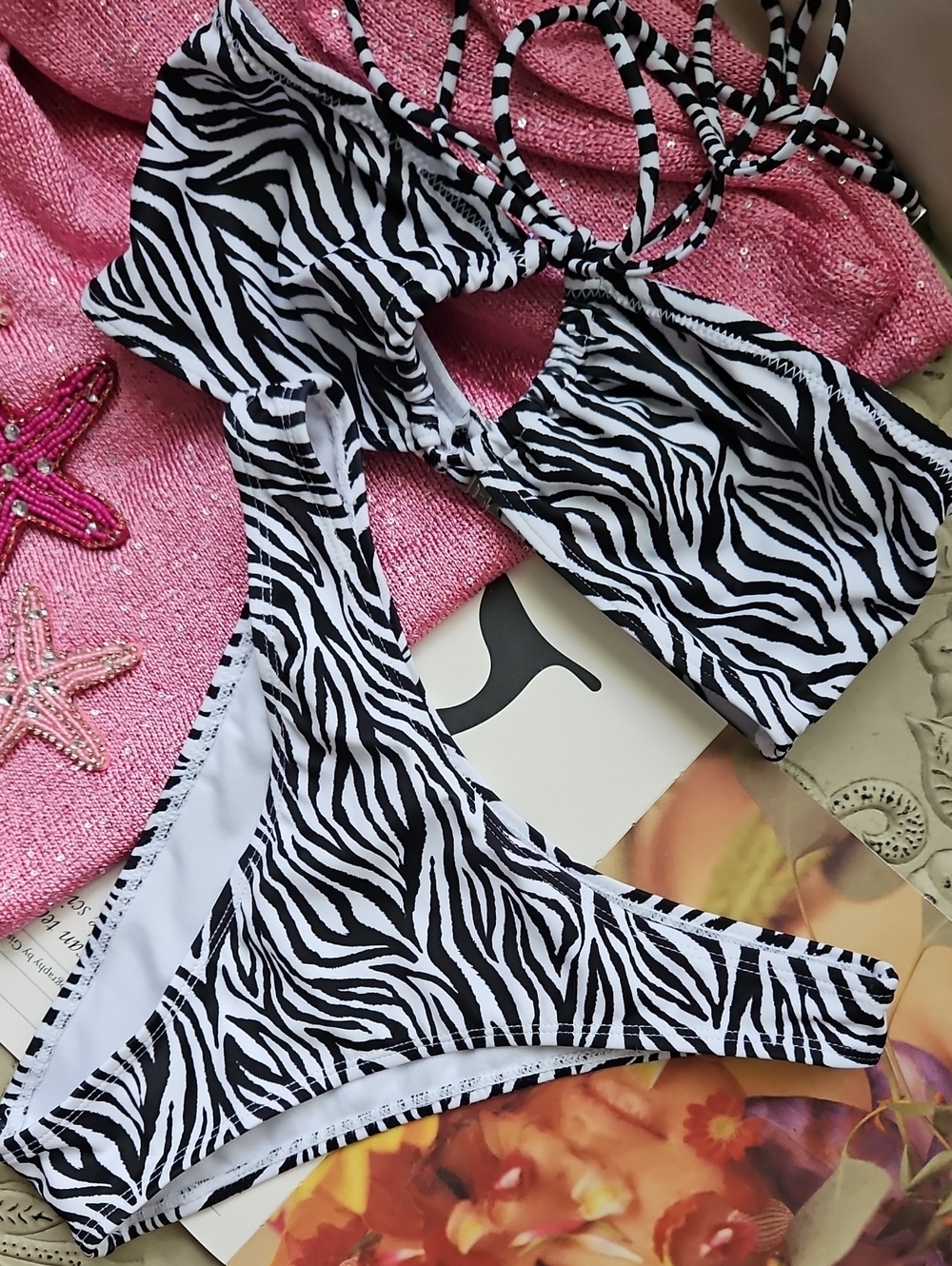 Zebra-Print Women’s Bikini Set - Black & White